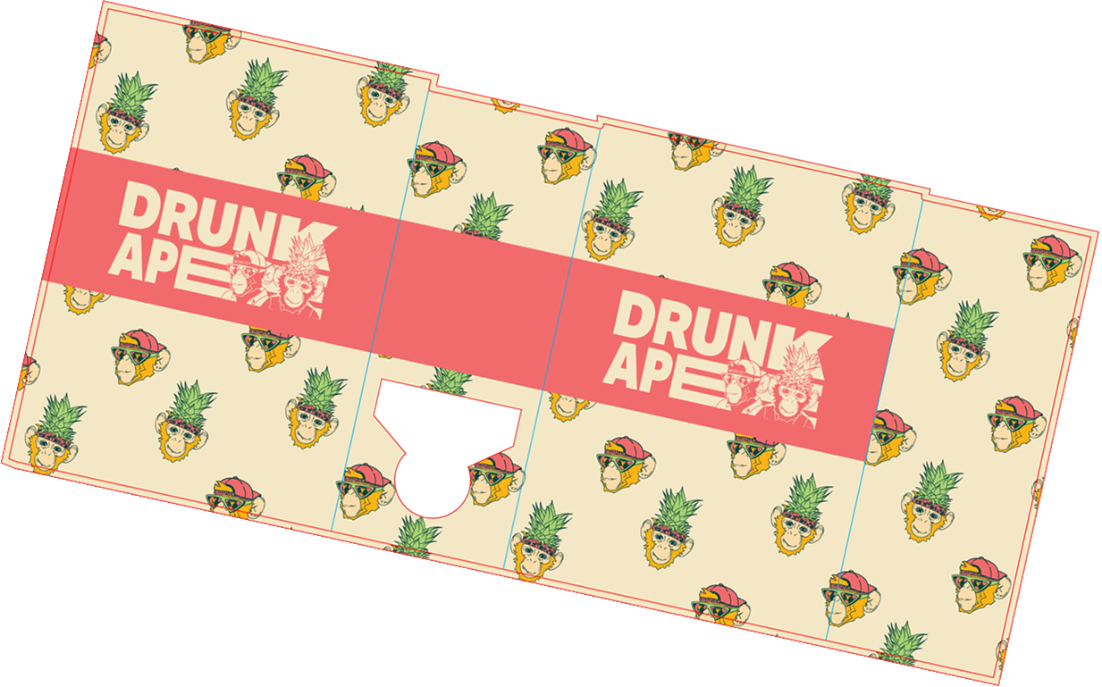 Drunk Ape flat packaging design with repeating monkey pattern