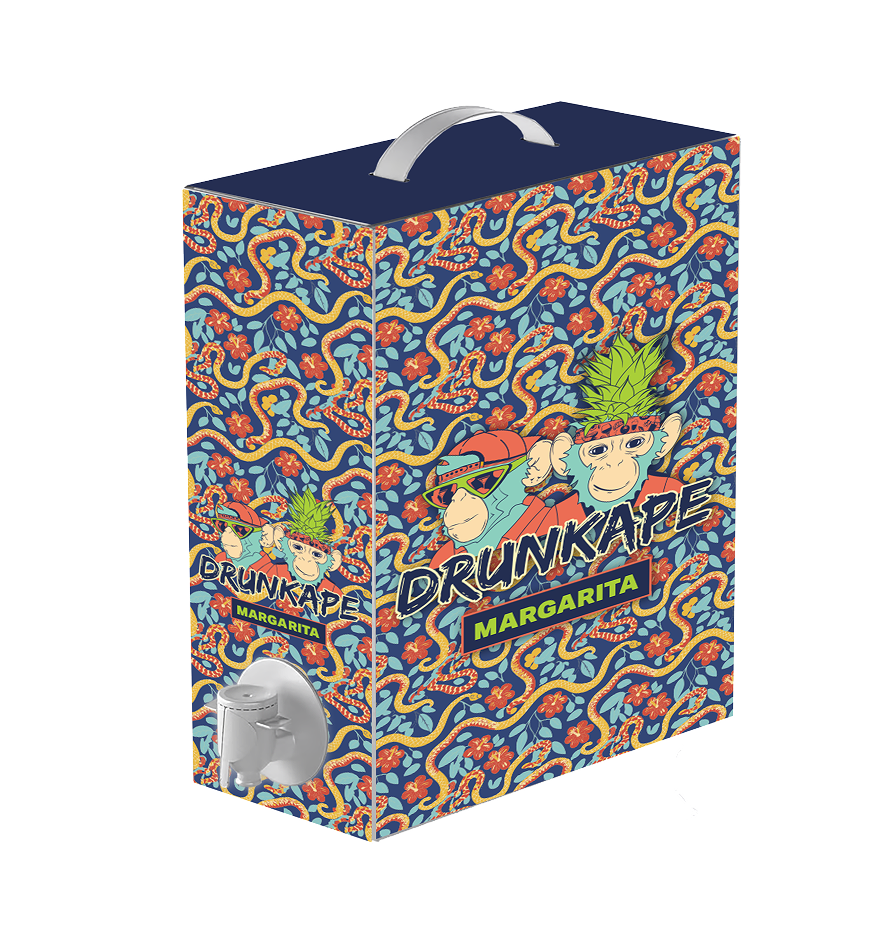 Drunk Ape Margarita bag-in-box cocktail packaging mockup